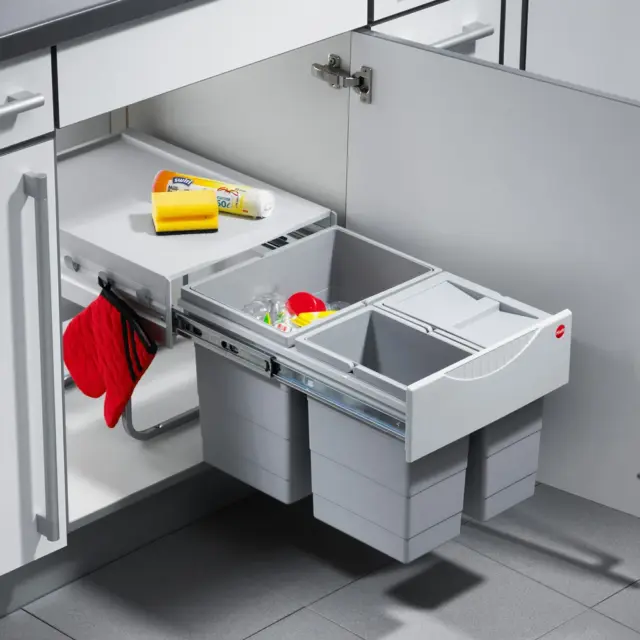 Выдвижная система сортировки 35л в распашной шкаф от 400 Hailo Space Saving, светло-серый (3642131)